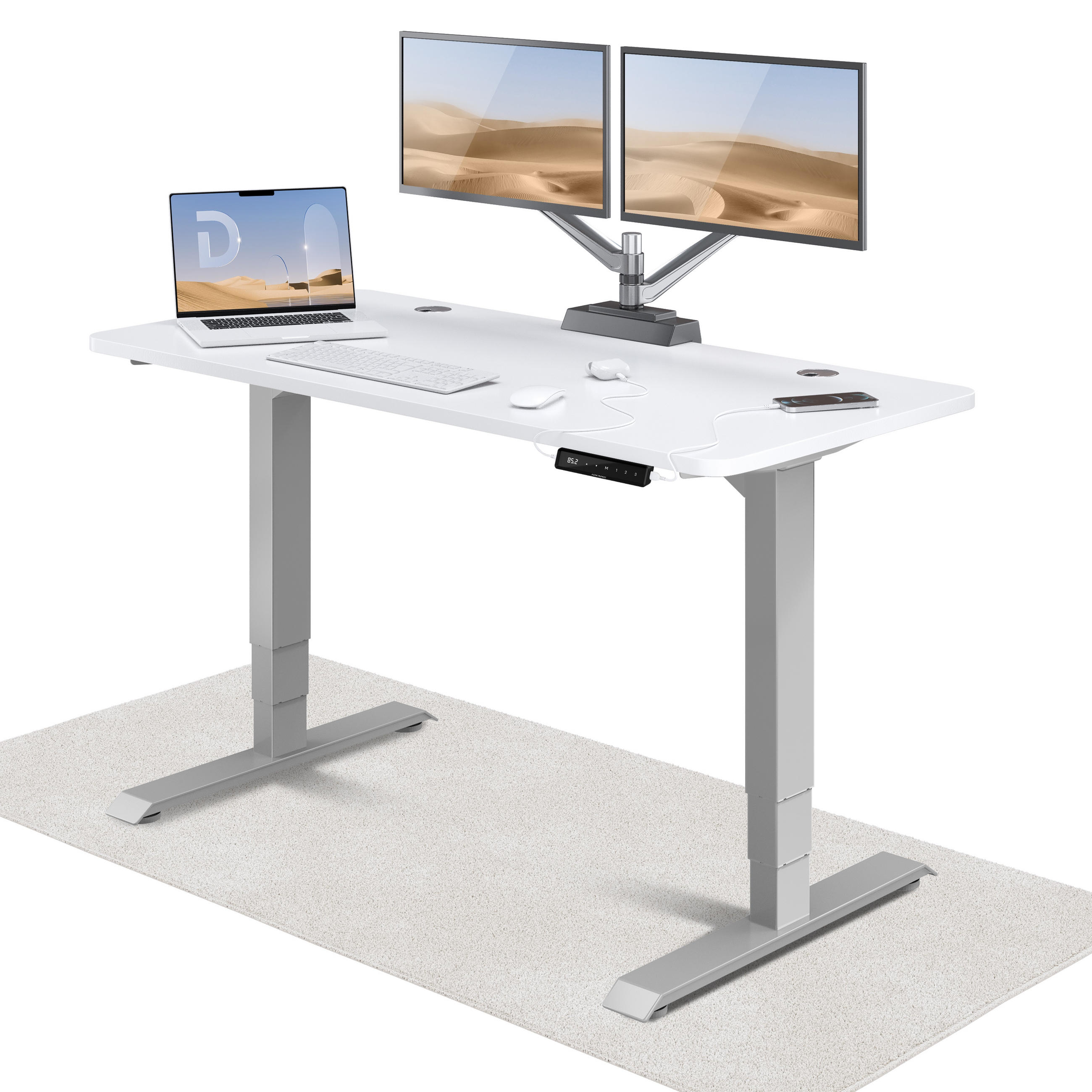 SCHREIBTISCH Elektrisch Höhenverstellbarer HomePro 140x70cm Grau/Weiß mit Memory-Funktion, Anti-Kollisions Technologie - Weiß/Grau, Holzwerkstoff (70/140/62cm) - Desktronic