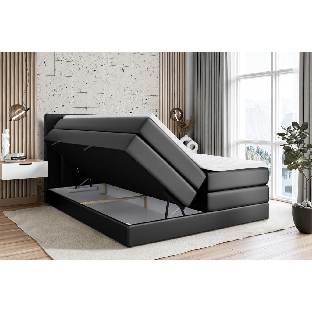 Thumbnail - Altdecor Boxspringbett, Schwarz Hochglanz, Holzwerkstoff, Höhe ca. 38 cm, 120x200 cm, Schlafzimmer, Betten, Boxspringbet...