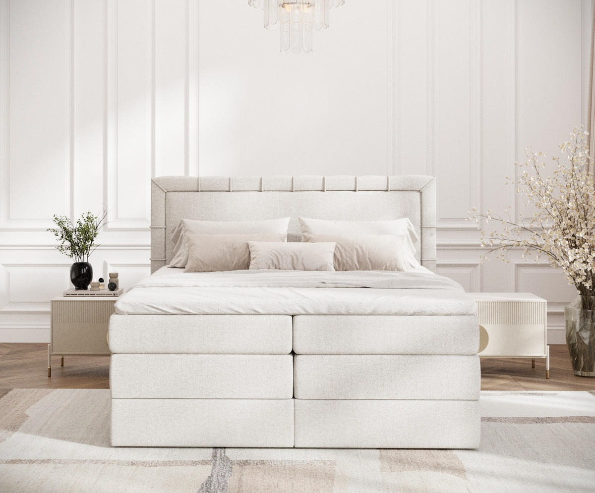 BOXSPRINGBETT Rosabel Hellbeige 200/200 cm mit Matratze und Topper - Beige/Schwarz, Holz/Holzwerkstoff (200/200cm) - Maison de Reve