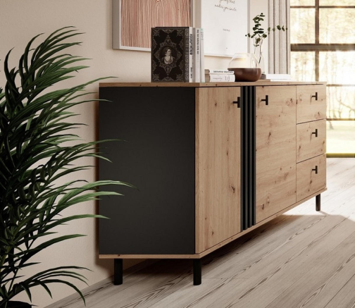 SIDEBOARD Weiß MANDI D Mit Lamellen Mit Metallgestell - Multicolor, Holzwerkstoff (165.1/82.2/40cm) - Sepro Meble