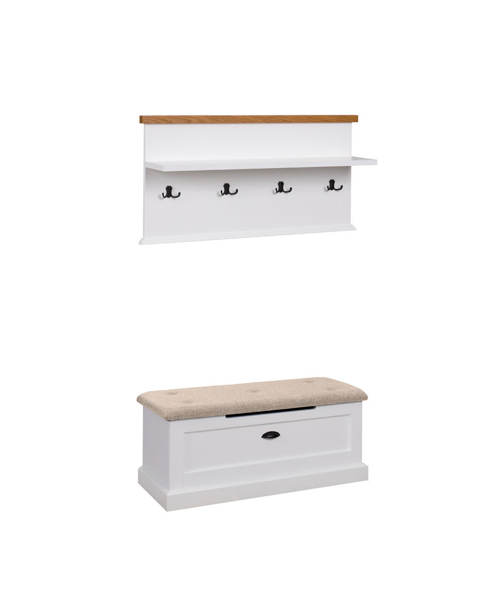 Feldmann-Wohnen Garderoben-Set Weiß, Braun 100x92x42 cm