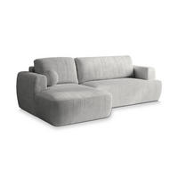 ECKSOFA SENTI P L-S Hellgrau Kordstoff mit Schlaffunktion - Hellgrau, Holz (246/148cm) - MASSENO