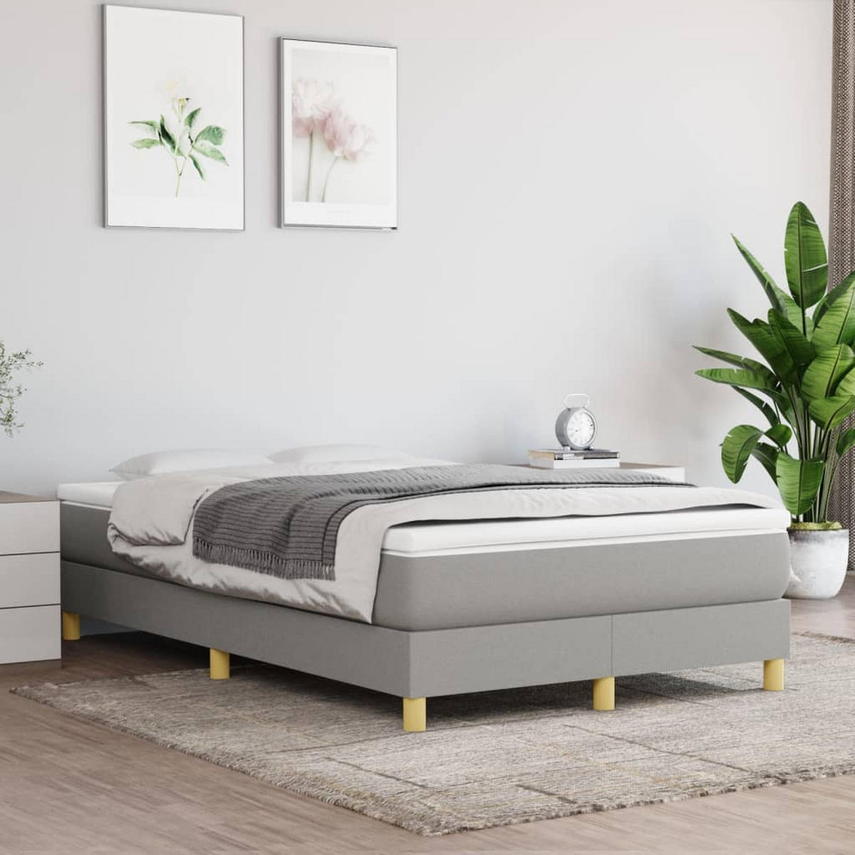 BOXBETT Mit Matratze Hellgrau 120/200 Cm Stoff - Weiß, Textil (120/200cm) - vidaXL