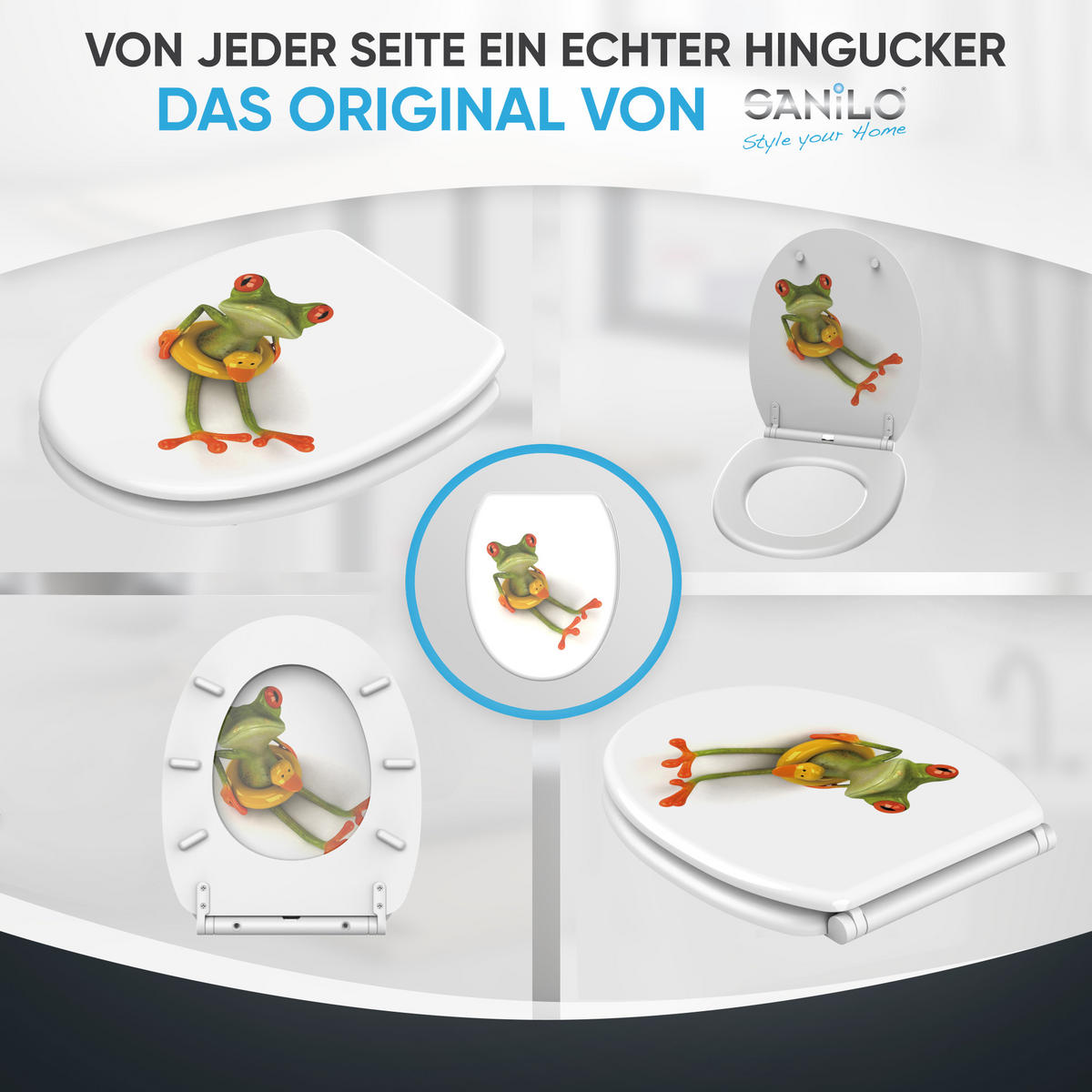 WC-SITZ mit Absenkautomatik & Top Fix Froggy - Grün, Holzwerkstoff (37.7/5.5/48cm) - Sanilo