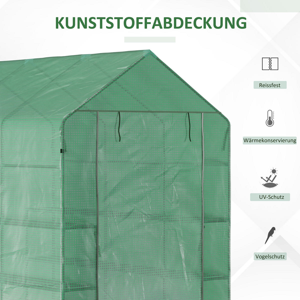FOLIENGEWÄCHSHAUS, Grün, PE, Stahl - Grün, Kunststoff (143/195/214cm) - Outsunny