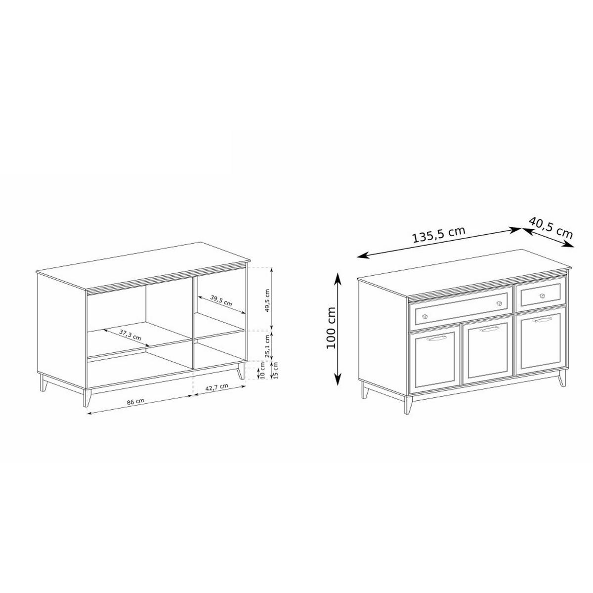 KOMMODE Charlott mit 2 Schubladen und 3 Türen - Kaschmir/Eichefarben, Holz/Holzwerkstoff (135.5/100/40.5cm) - Beautysofa