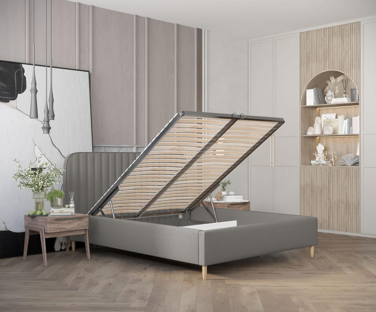 POLSTERBETT Noto Grau 120/200 cm im Webstoff - Naturfarben/Grau, Holz/Holzwerkstoff (120/200cm) - Maison de Reve