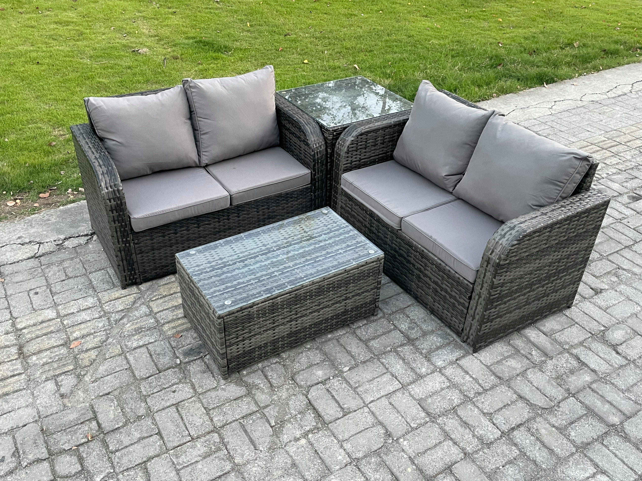 GARTENLOUNGE-SET Polyrattan Dunkelgrau 4-Sitzer - Dunkelgrau, Metall - Fimous
