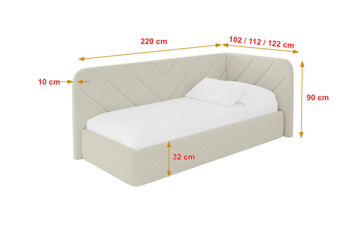 EINZELLBETT Jugendbett mit Bettkasten und Matratze H3/H4, Links - FIKY 90x200 Beige - Champagner, Holzwerkstoff/Textil (90/200cm) - ALTDECOR