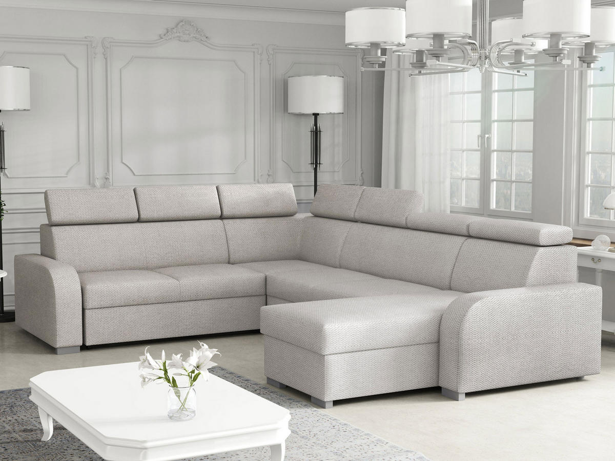 WOHNLANDSCHAFT Oslo 2rR2pLC - Silberfarben/Hellgrau, Holz/Kunststoff (315/85/250cm) - MIRJAN24