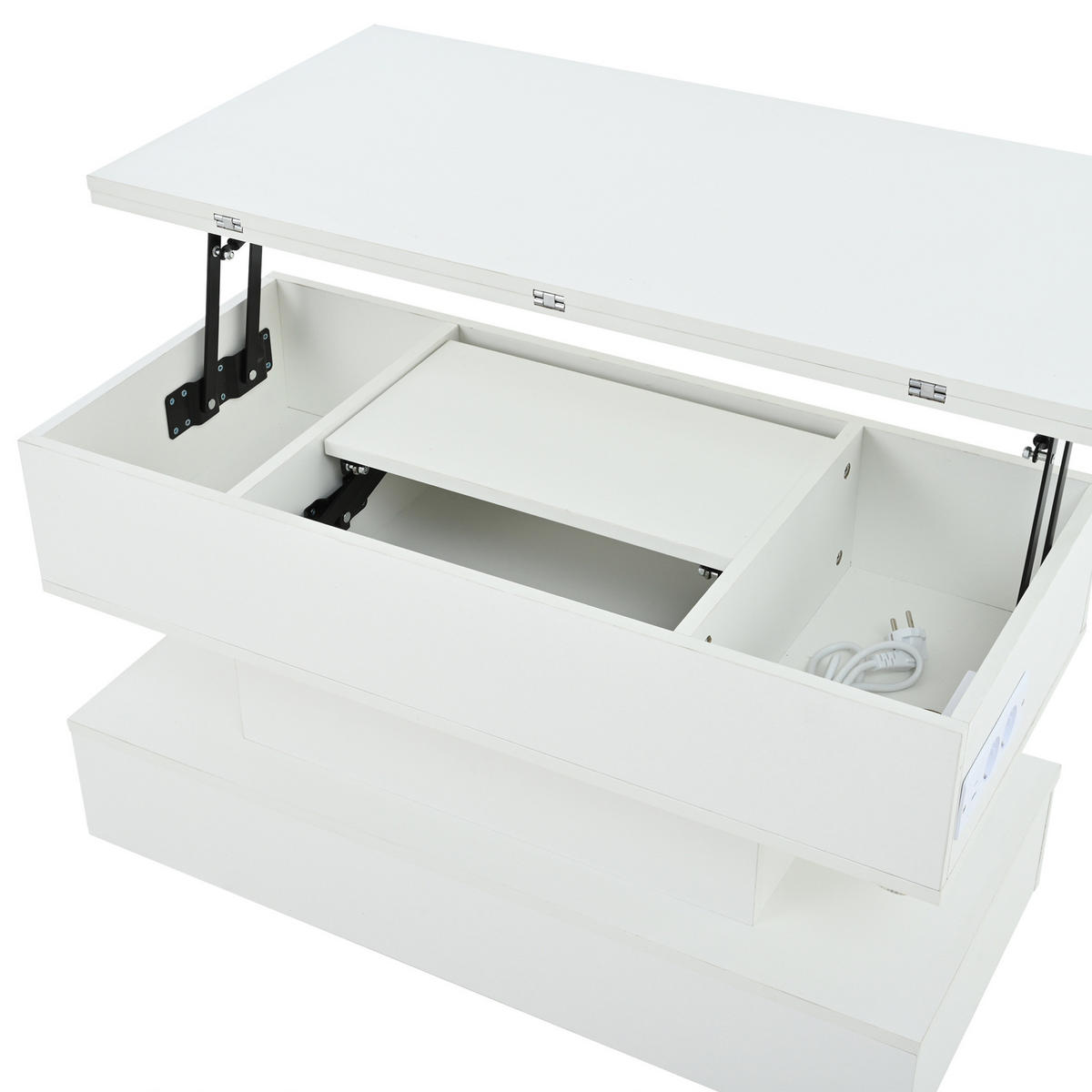 COUCHTISCH 100/50/51,5 cm mit Hubplatte, LED-Beleuchtung, Steckdose und verstecktem Stauraum, Weiß - Weiß, Holzwerkstoff (100/50/51.5cm) - Redom