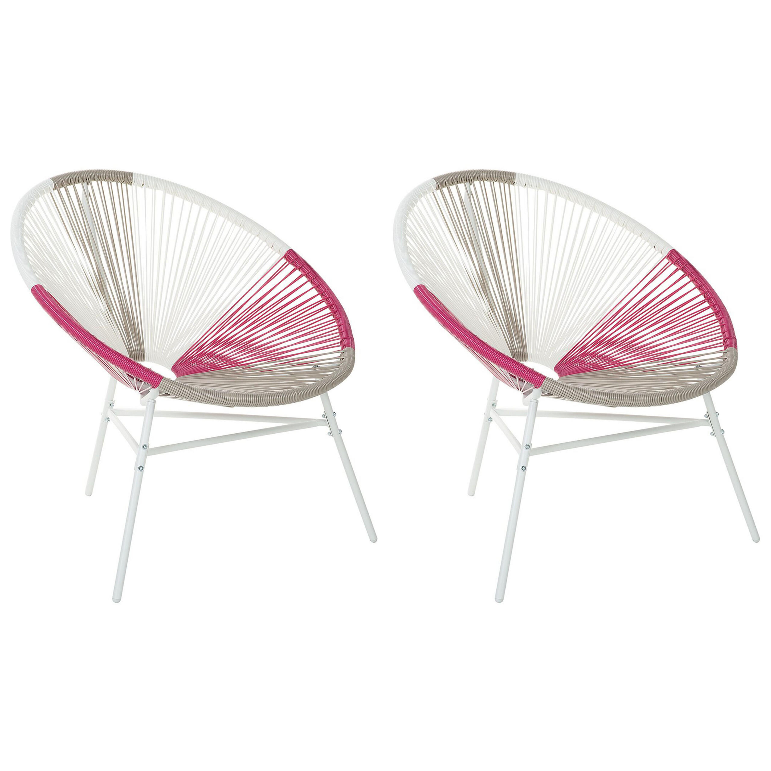 RATTANSTUHL 2er-SET Kunststoff weiß/beige/rosa 76 cm Acapulco - Pink/Beige, Kunststoff (76/85/76cm) - Beliani