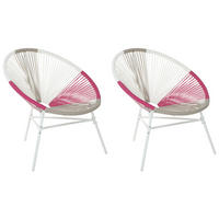 RATTANSTUHL 2er-SET Kunststoff weiß/beige/rosa 76 cm Acapulco - Pink/Beige, Kunststoff (76/85/76cm) - Beliani