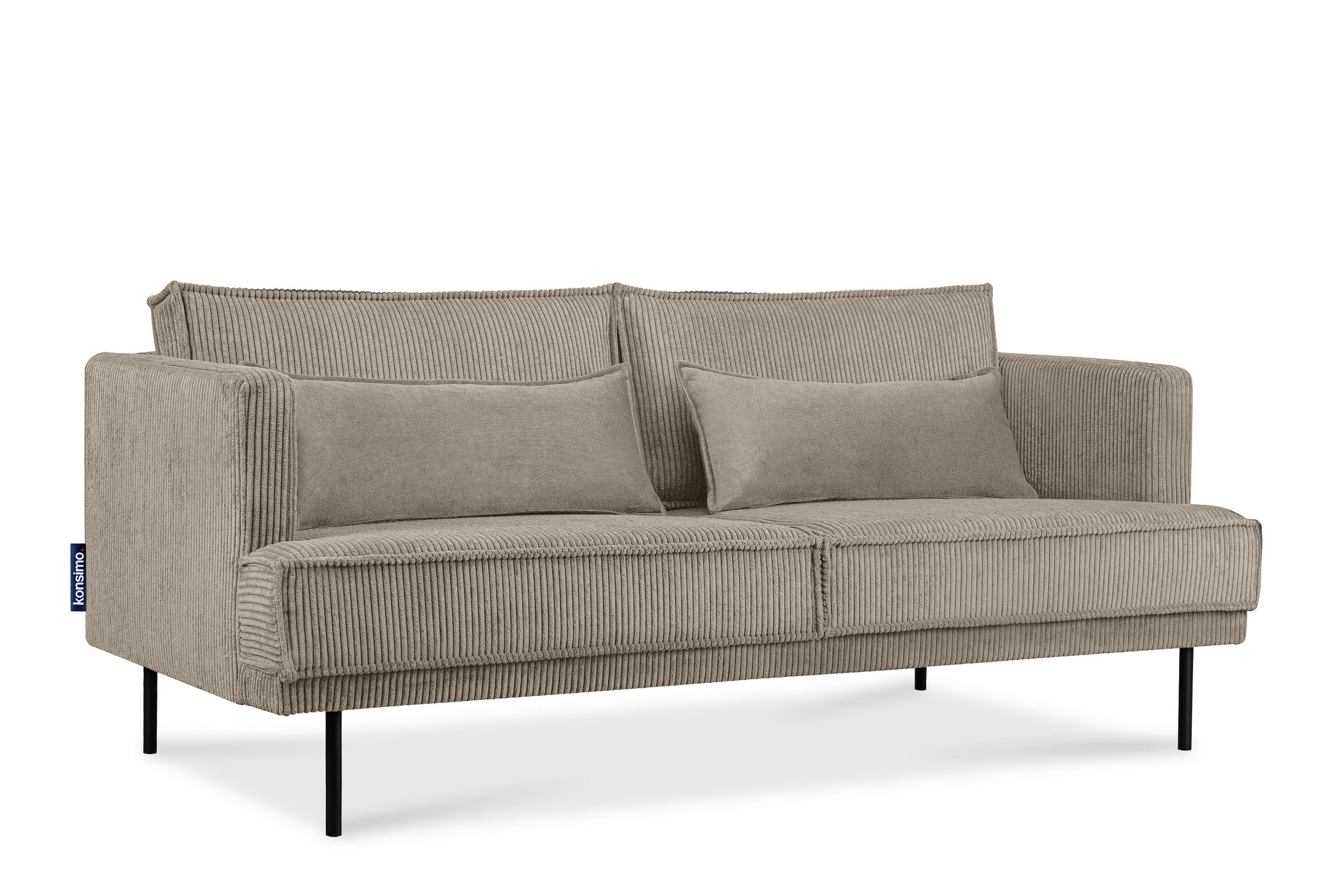 3-SITZER-SOFA GANZO 2 Kissen inklusive, Cord-Stoff, beige - Beige/Schwarz, Textil/Metall (193/84/92cm) - KONSIMO®
