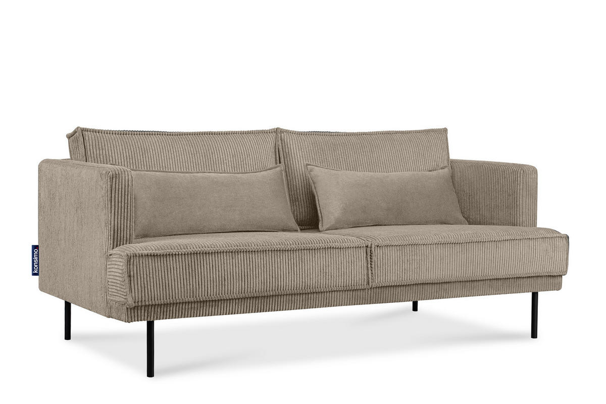 3-SITZER-SOFA GANZO 2 Kissen inklusive, Cord-Stoff, beige - Beige/Schwarz, Textil/Metall (193/84/92cm) - KONSIMO®