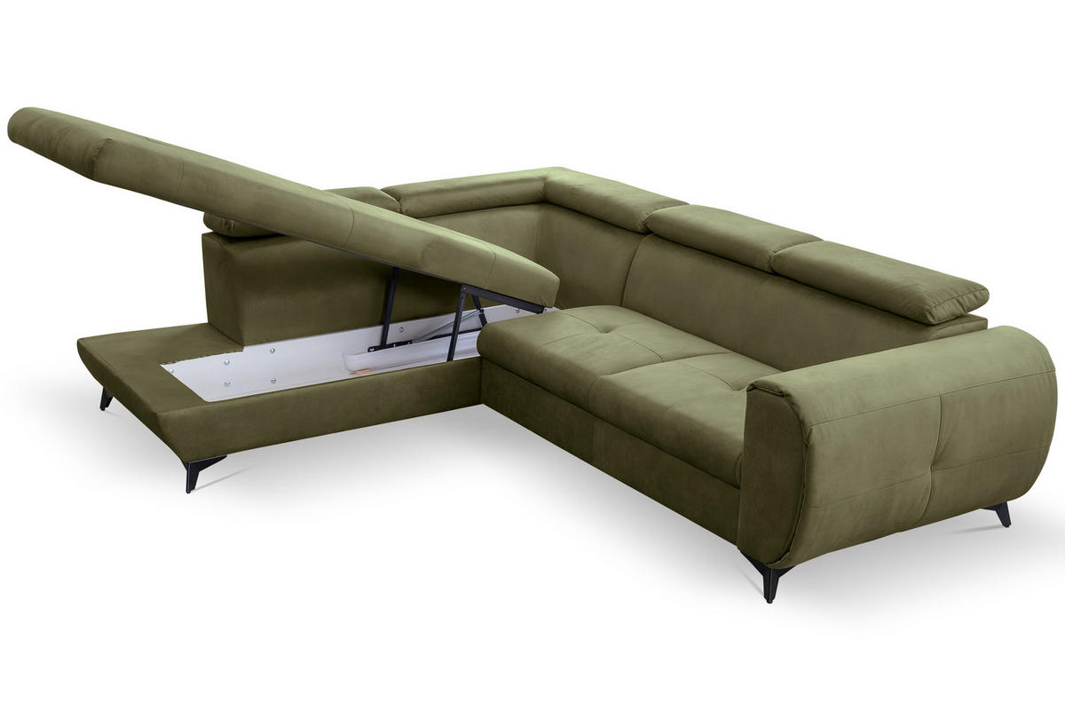 ECKSOFA MAGIA L-S Grün Plüsch-Stoff mit Schlaffunktion - Grün, Holz (260/217cm) - MASSENO