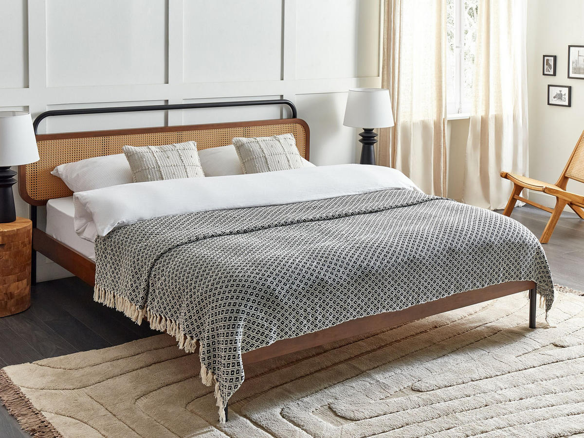 DECKE Schwarz 220/240 cm Chyama - Schwarz/Weiß, Textil (220/240cm) - Beliani