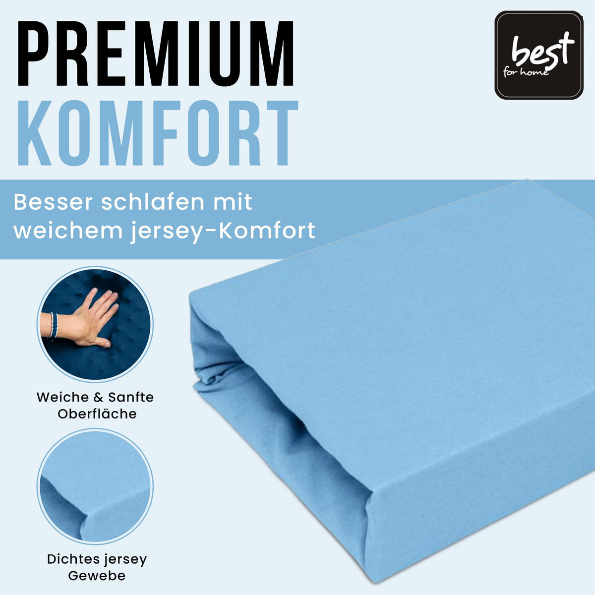 SPANNBETTLAKEN 200/220 cm, Jersey Elastisch 100 % Baumwolle Hellblau - Hellblau, Textil (200/220cm) - Best For Home
