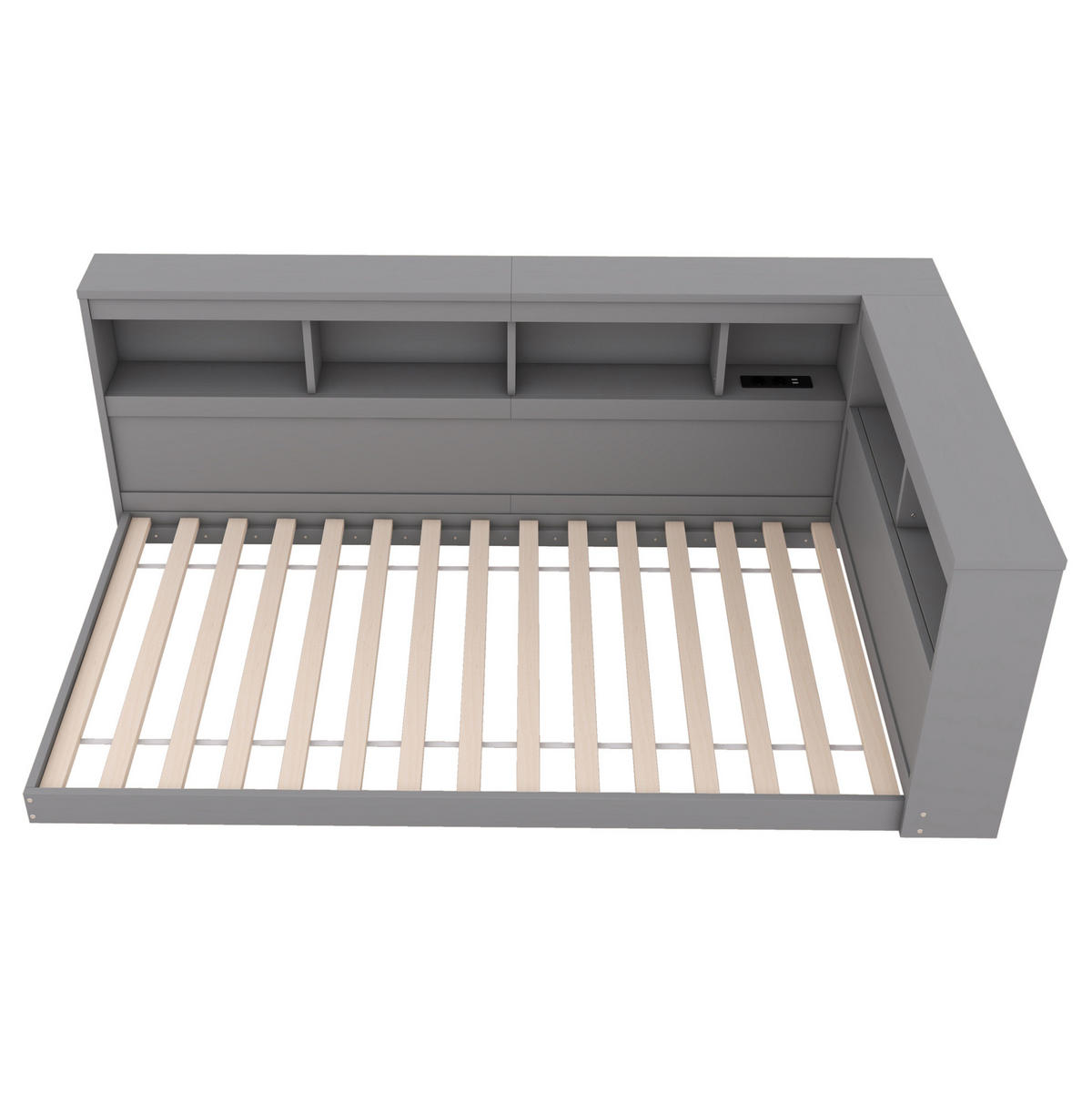 TAGESBETT 90/200 cm mit Steckdose, 2 USB-Anschlüssen, Ablagefächern und Lattenrost, Grau - Grau, Holzwerkstoff (90/200cm) - Redom
