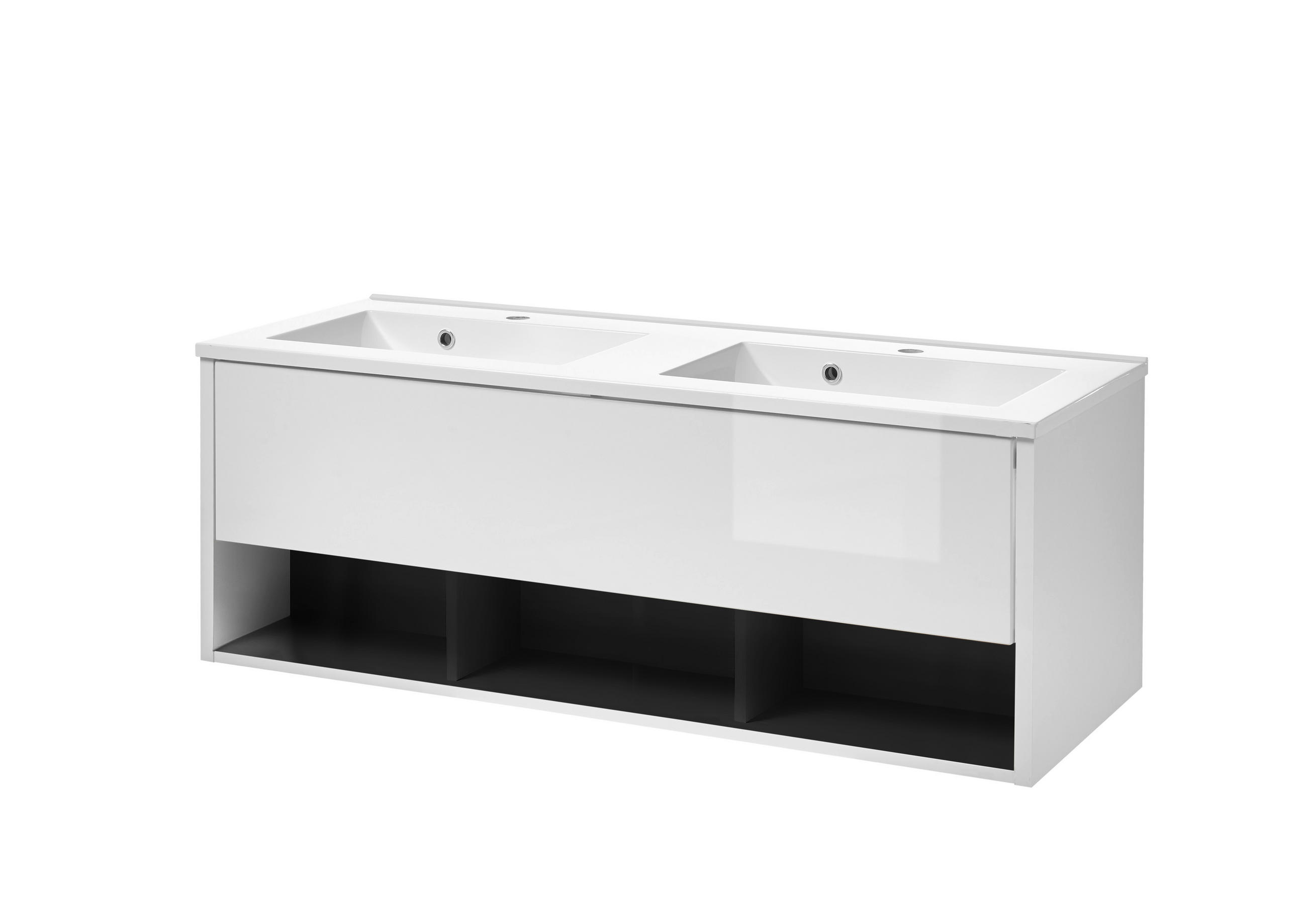 Livojo Waschtisch Weiß Hochglanz, Anthrazit 120x44x47 cm