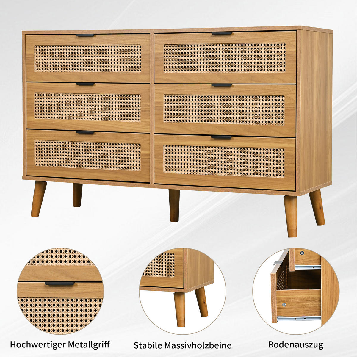 SIDEBOARD mit 6 Schubladen Sideboard aus Holz mit Metallgriffen, Retro-Design, für Schlafzimmer & Büro Walnuss - Braun, Holzwerkstoff (120/76.5/40cm) - Urban Meuble