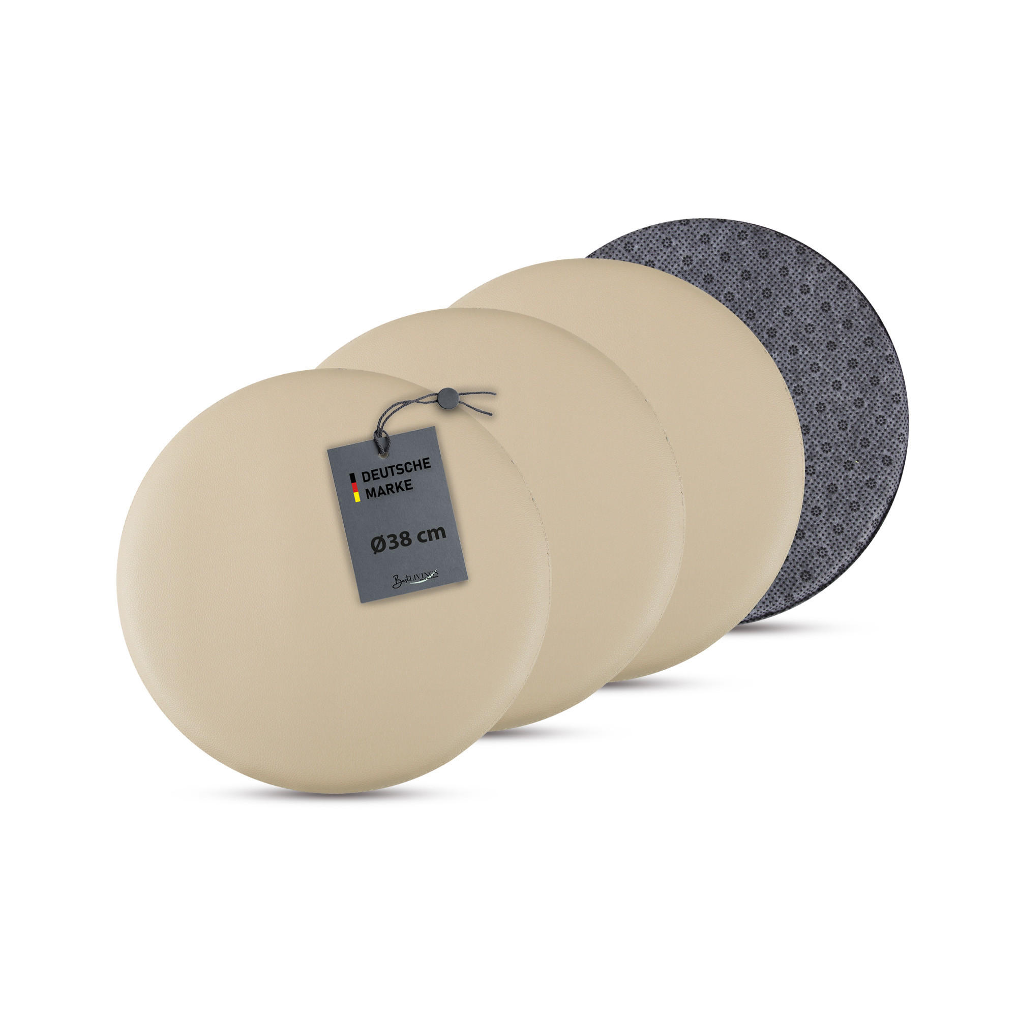 STUHLKISSEN 4er Pack ⌀ 38cm taupe Lederimitat mit Antirutsch - Taupe, Textil (38/38/1cm) - Bestlivings