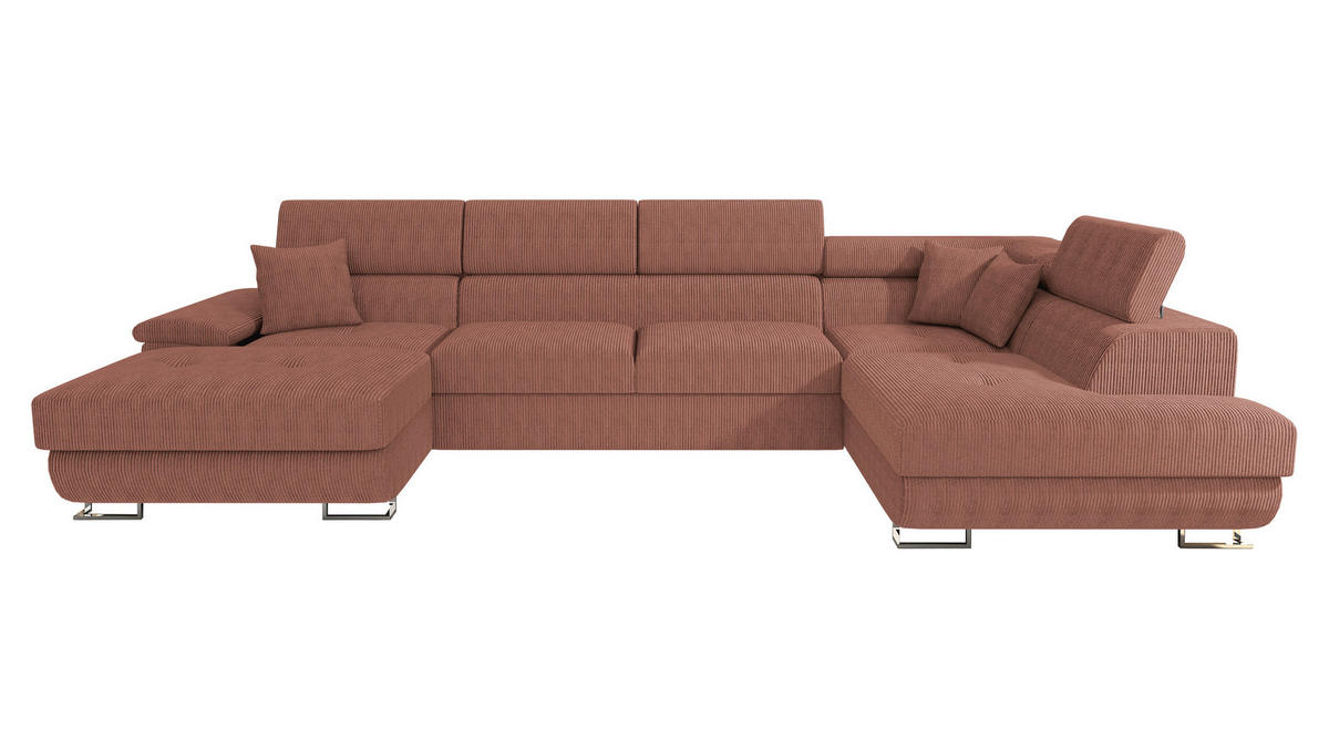 WOHNLANDSCHAFT Cotere Bis Cord, Seite: Rechts - Rosa, Holz (345/91/202cm) - MIRJAN24