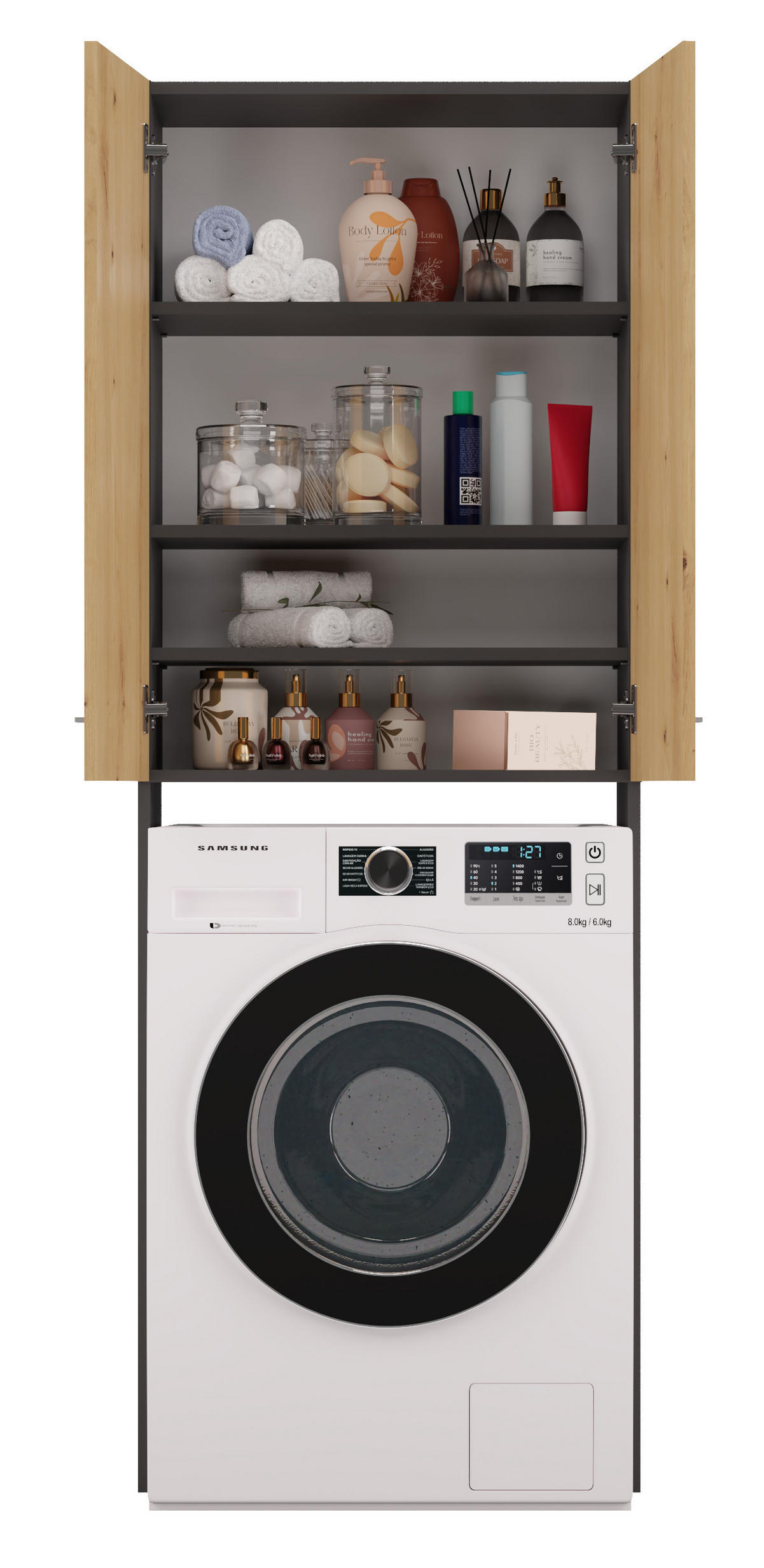 BADEZIMMERSCHRANK ÜBER WASCHMASCHINE POLA DD ANTHRAZIT / EICHE ARTISAN - Anthrazit/Eiche Artisan, Holzwerkstoff (64/180/30cm) - CDF