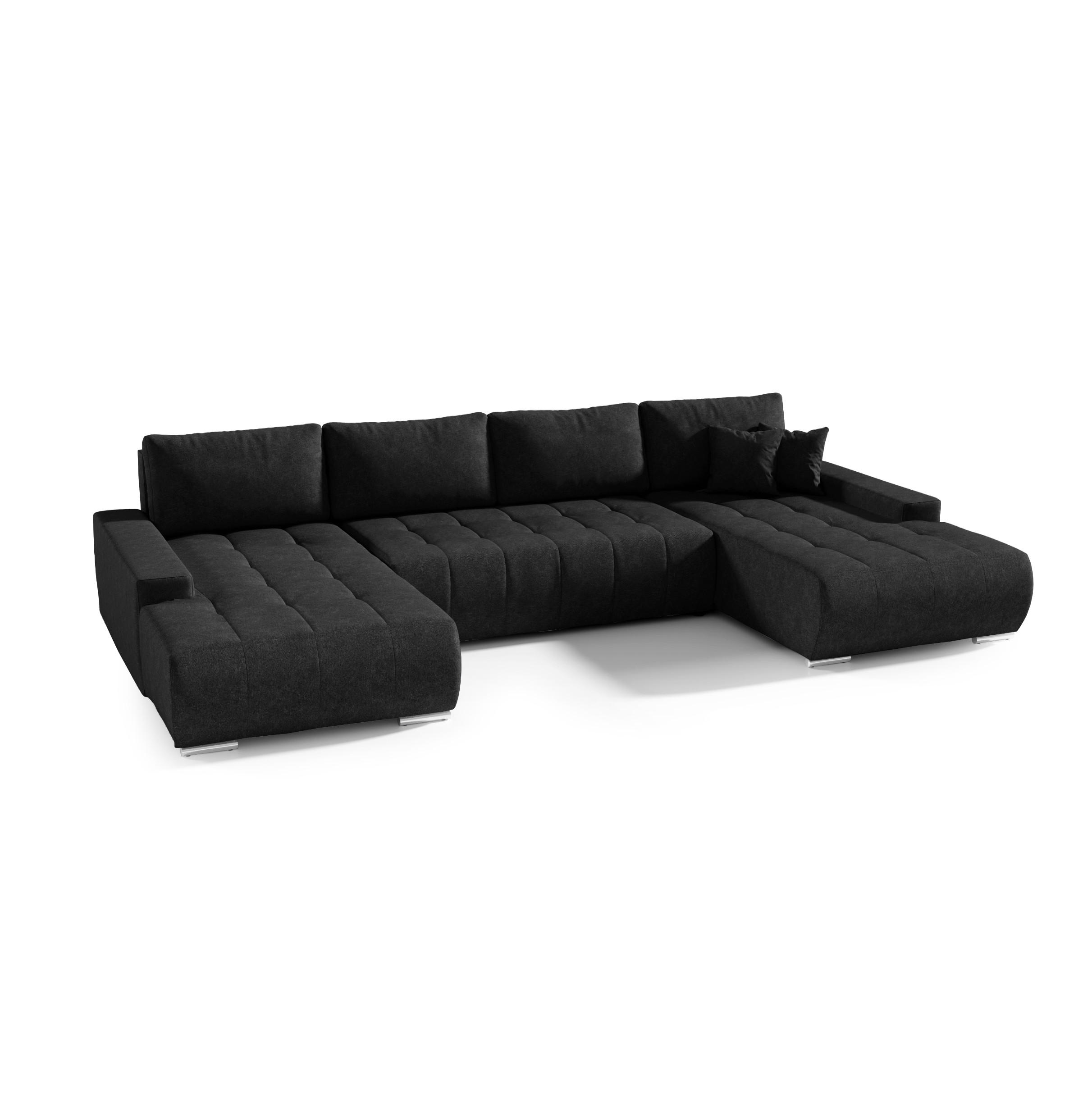 WOHNLANDSCHAFT mit Schlaffunktion Dhaka U, Schwarz - Schwarz, Textil (185/85/350cm) - Fedve