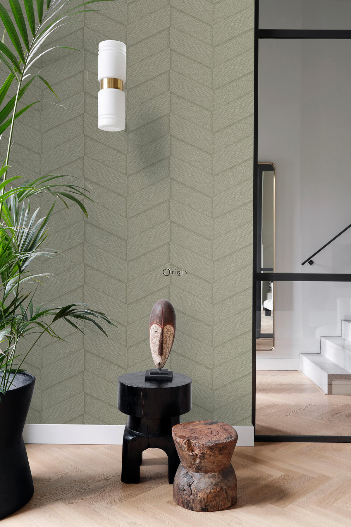 TAPETE Fliesenmuster mit Schlangenhaut-Motiv 53 cm x 10.05 m - Beige, Papier (53/1000cm) - Origin Wallcoverings