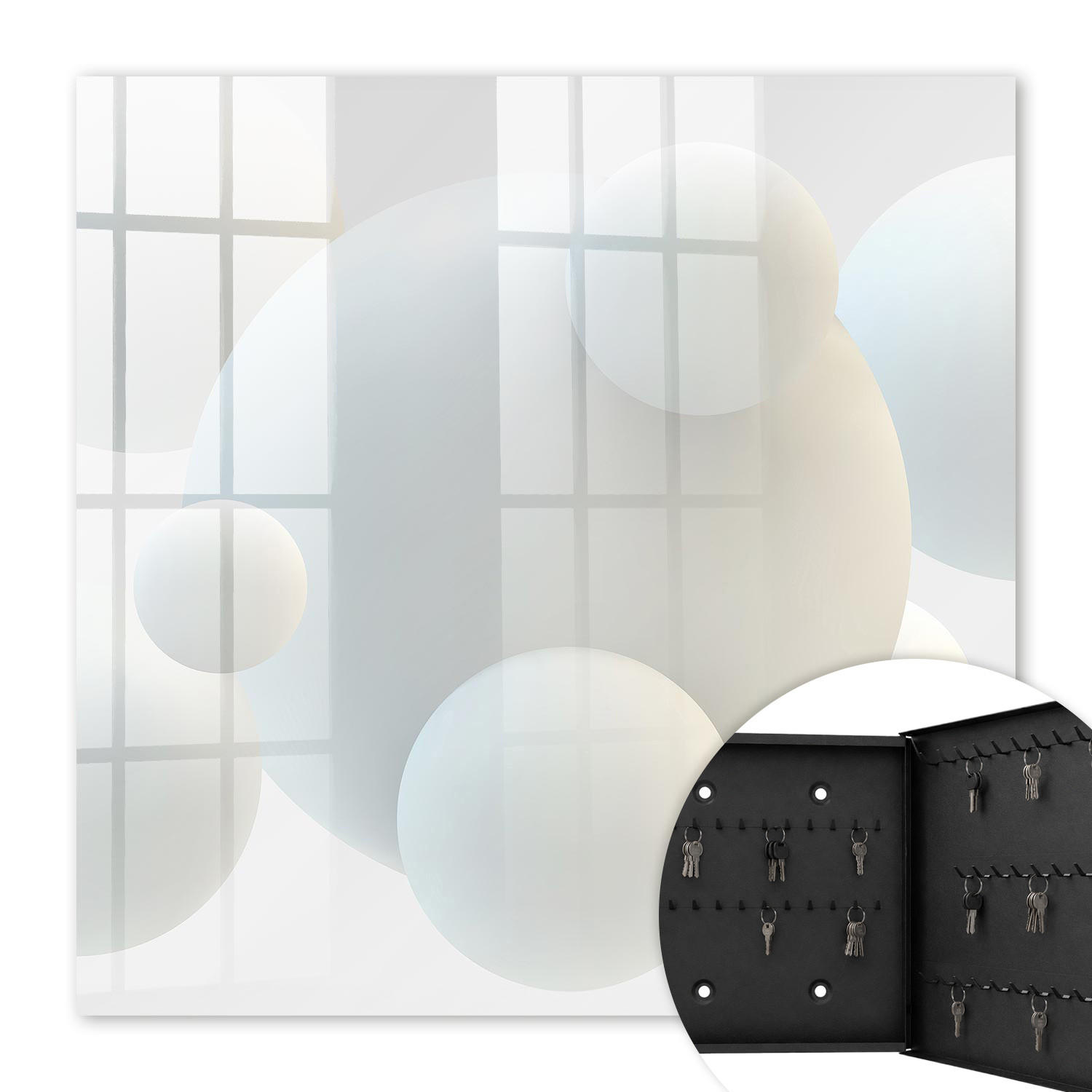 SCHLÜSSELBOX Schwarz 30x30 cm- Türöffnung nach rechts - Zarte Kugeln - Weiß, Metall (30/30/5cm) - TULUP