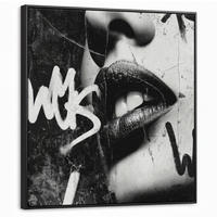 LEINWAND Bilder mit Rahmen - Gesicht - Mund - Graffiti - Schwarz - 90x90 - Schwarz, Textil (90/90cm) - MuchoWow