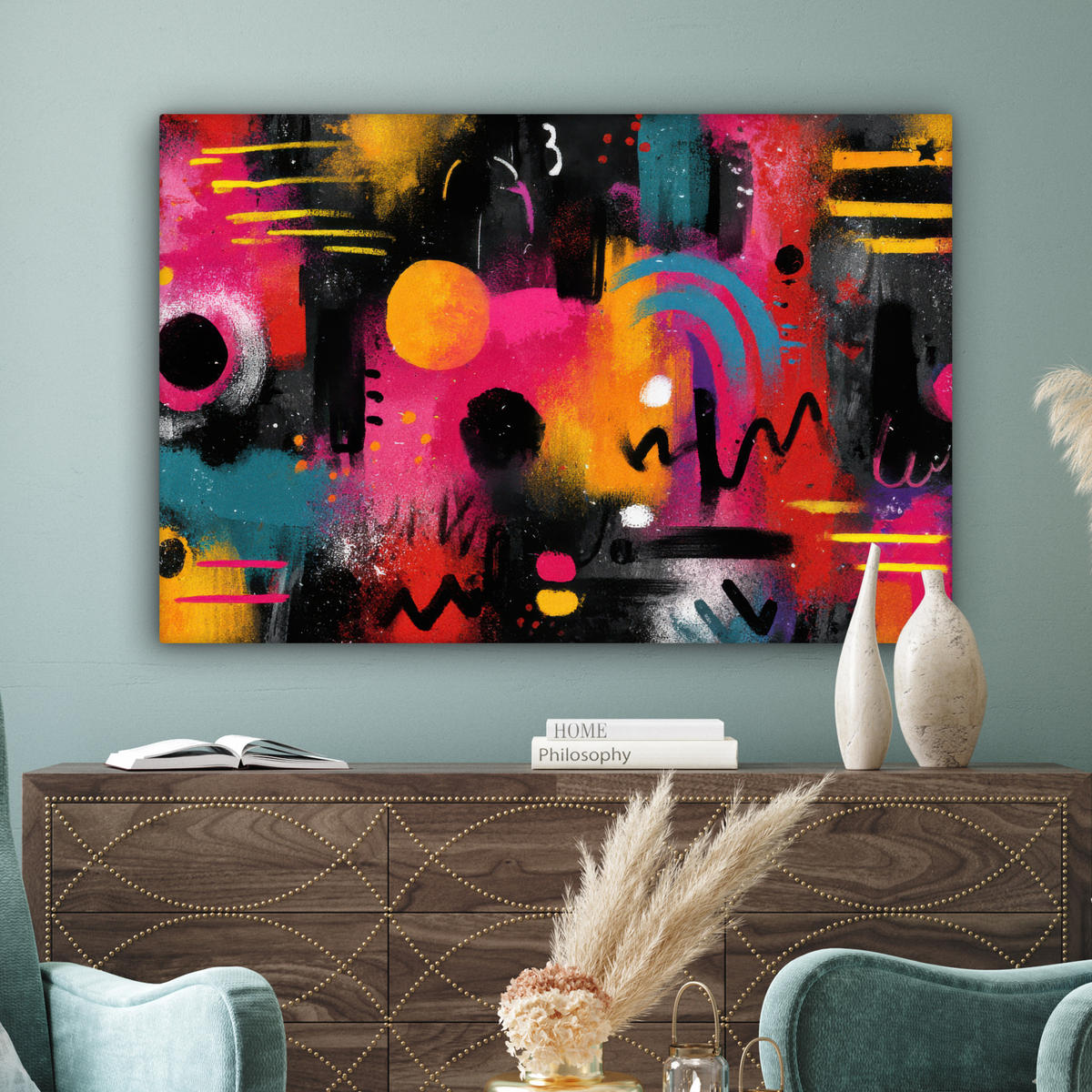 LEINWANDBILD Farbflächen - Formen - Bunt - Abstrakt XXL 150x100 cm - Pink, Textil (150/100cm) - MuchoWow