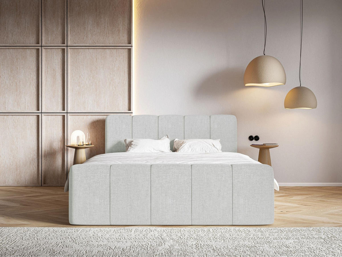 BOXBETT Cloudy II mit Bettkästen und Topper Chenille Hellgrau, 140x200 cm - Hellgrau/Schwarz, Kunststoff/Textil (140/200cm) - Selsey