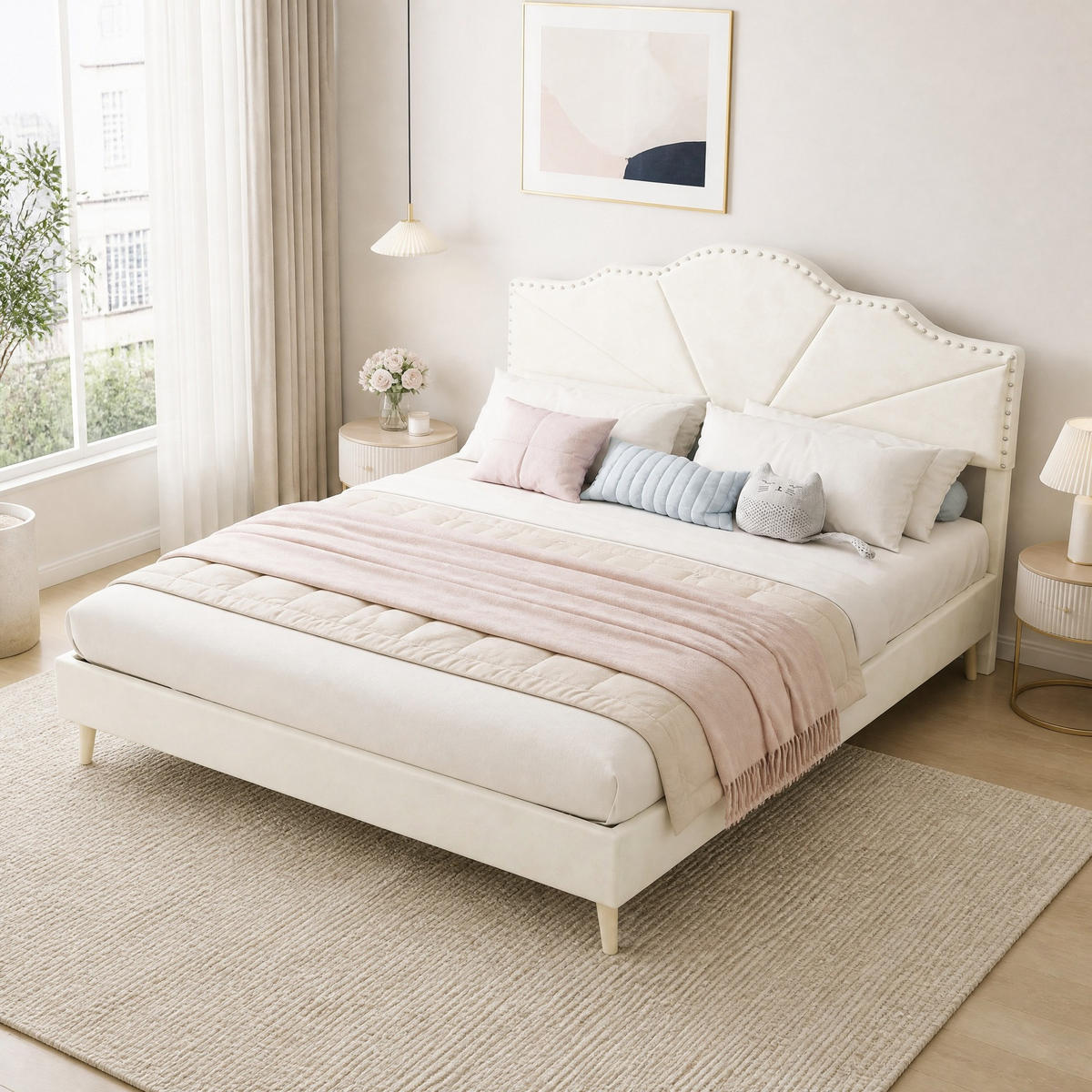 POLSTERBETT 160/200 mit Bettkasten und gepolstertem Kopfteil in Beige - Beige, Holzwerkstoff/Textil (160/200cm) - EVRYAE