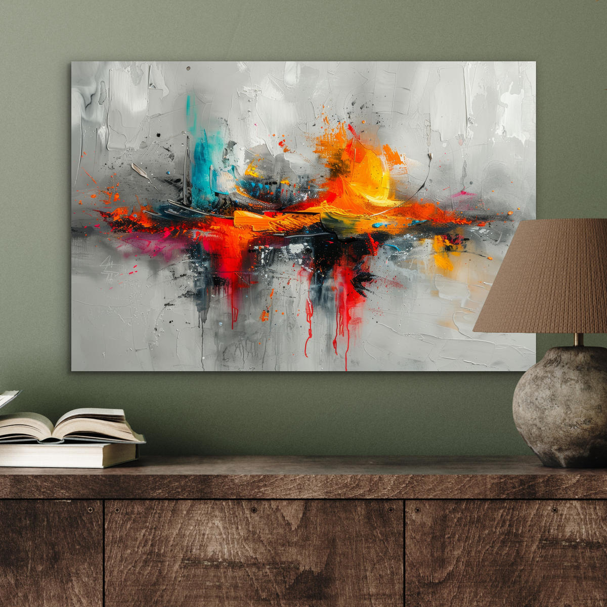 METALLBILD Moderne Kunst - Orange - Grau - Abstrakt 60x40 cm - Hellgrau, Metall (60/40cm) - MuchoWow