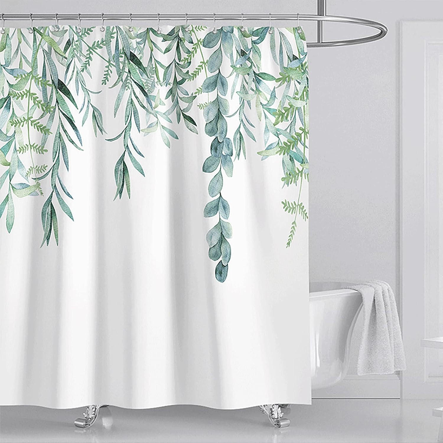 DUSCHVORHANG schimmelresistent Badezimmer Polyester Druck Pflanze Blatt Grün waschbar mit Haken für Zuhause - Grün, Textil (180/200cm) - MCBOSON