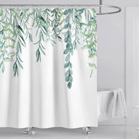 DUSCHVORHANG schimmelresistent Badezimmer Polyester Druck Pflanze Blatt Grün waschbar mit Haken für Zuhause - Grün, Textil (180/200cm) - MCBOSON
