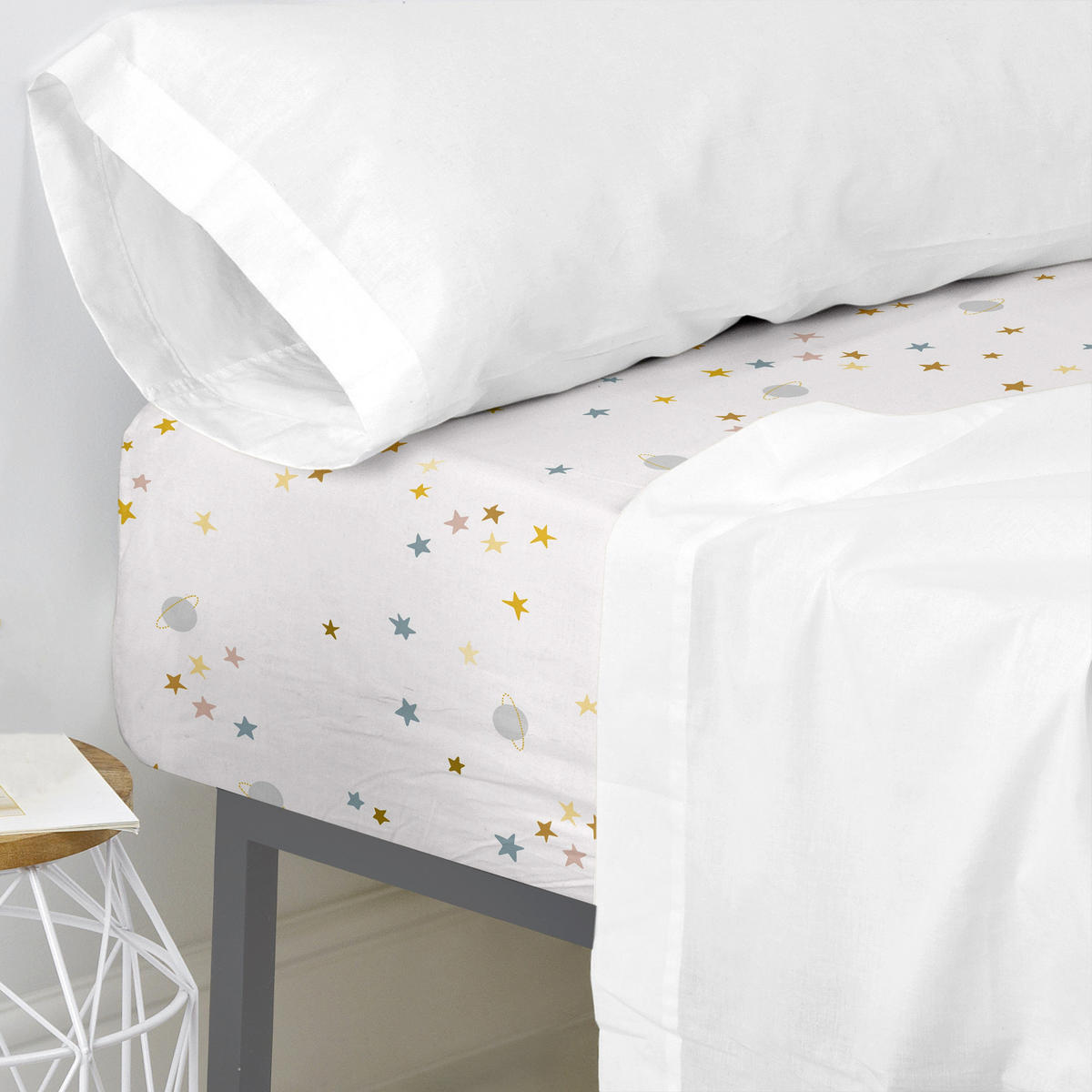 SPANNBETTTUCH saturn 105x200x32 cm mehrfarbig - Multicolor, Textil (105/200cm) - Happy Friday