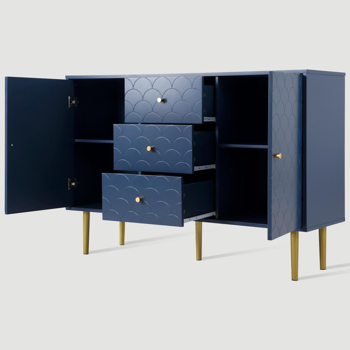 SIDEBOARD 2 Türen und 3 Schubladen, Verstellbare Ablage Blau 120/40/82CM - Blau, Holzwerkstoff/Metall (40/82/120cm) - Urban Meuble