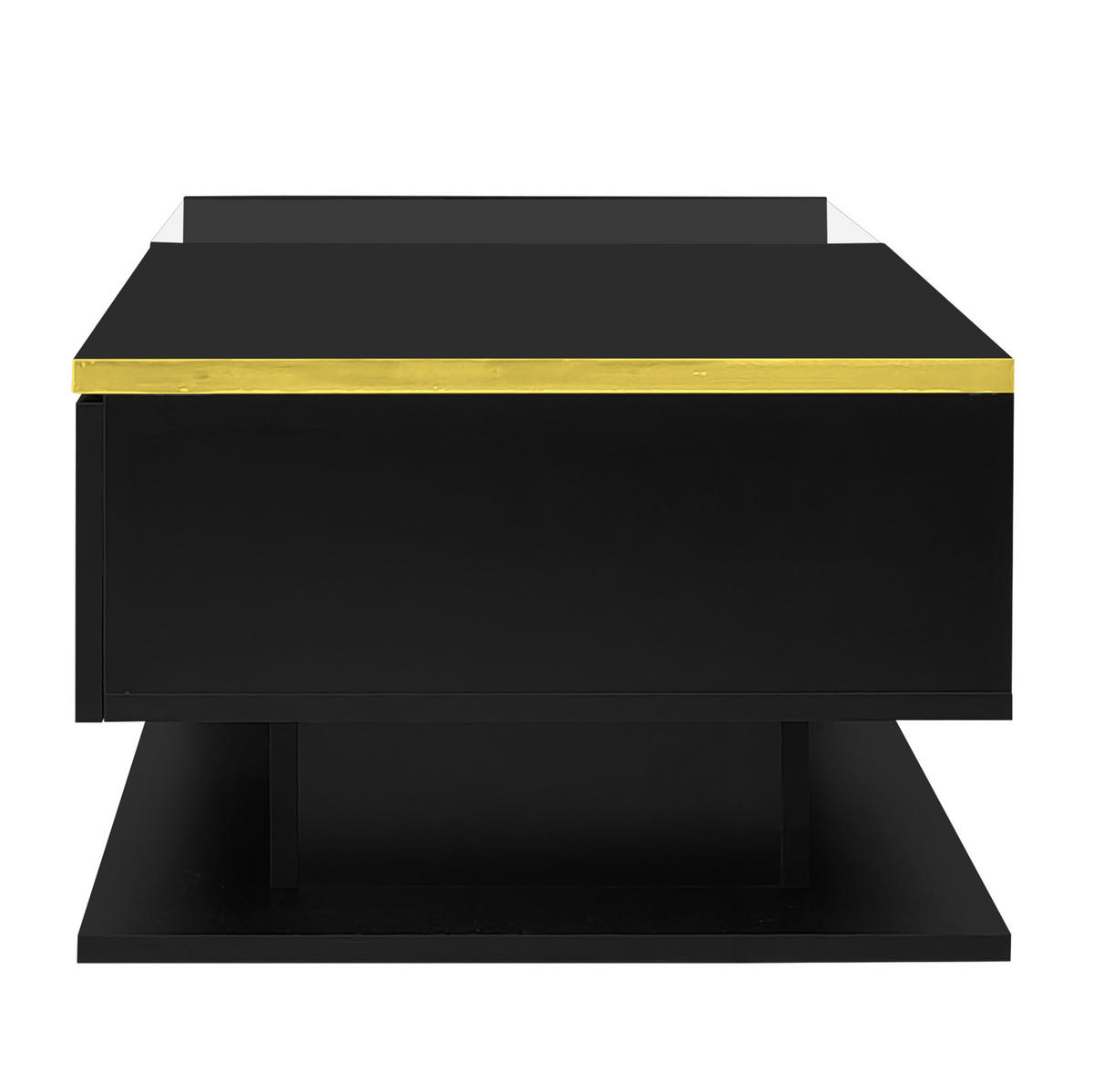 COUCHTISCH 90/50/32.5 cm Schwarz aus Spanplatte mit Glasplatte und LED-Beleuchtung - Schwarz, Holzwerkstoff (90/50/32.5cm) - OKMYHOME