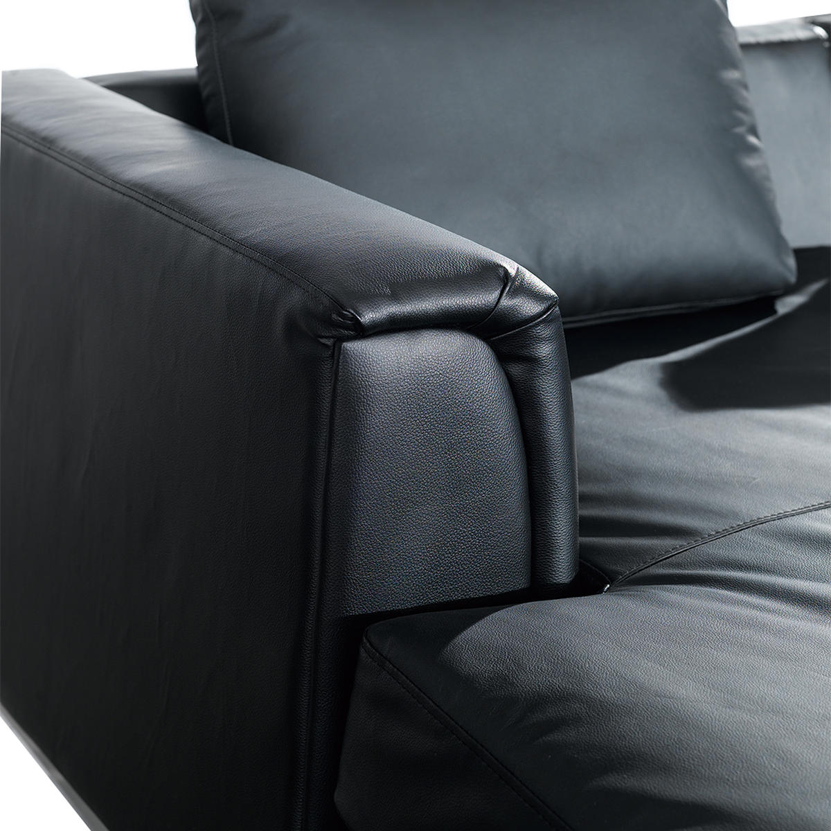 ECKSOFA linksseitig mit Ottomane Leder Schwarz Oslo - Schwarz, Leder/Fell (270/151cm) - Beliani