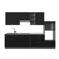 KÜCHENZEILE Fame-Line, Schwarz gestreift/Anthrazit, 280 cm, AP Marmor - Anthrazit/Schwarz, Holzwerkstoff (280/81.6/60cm) - Vicco