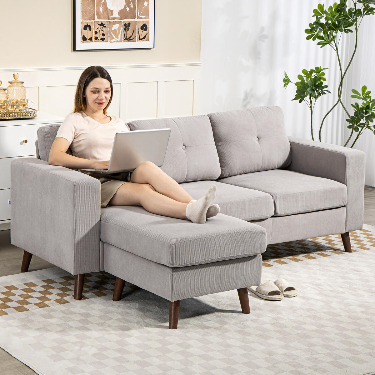 ECKSOFA Hellgrau 192/137/84 cm - Hellgrau, Textil (192/137cm) - PANGIVO
