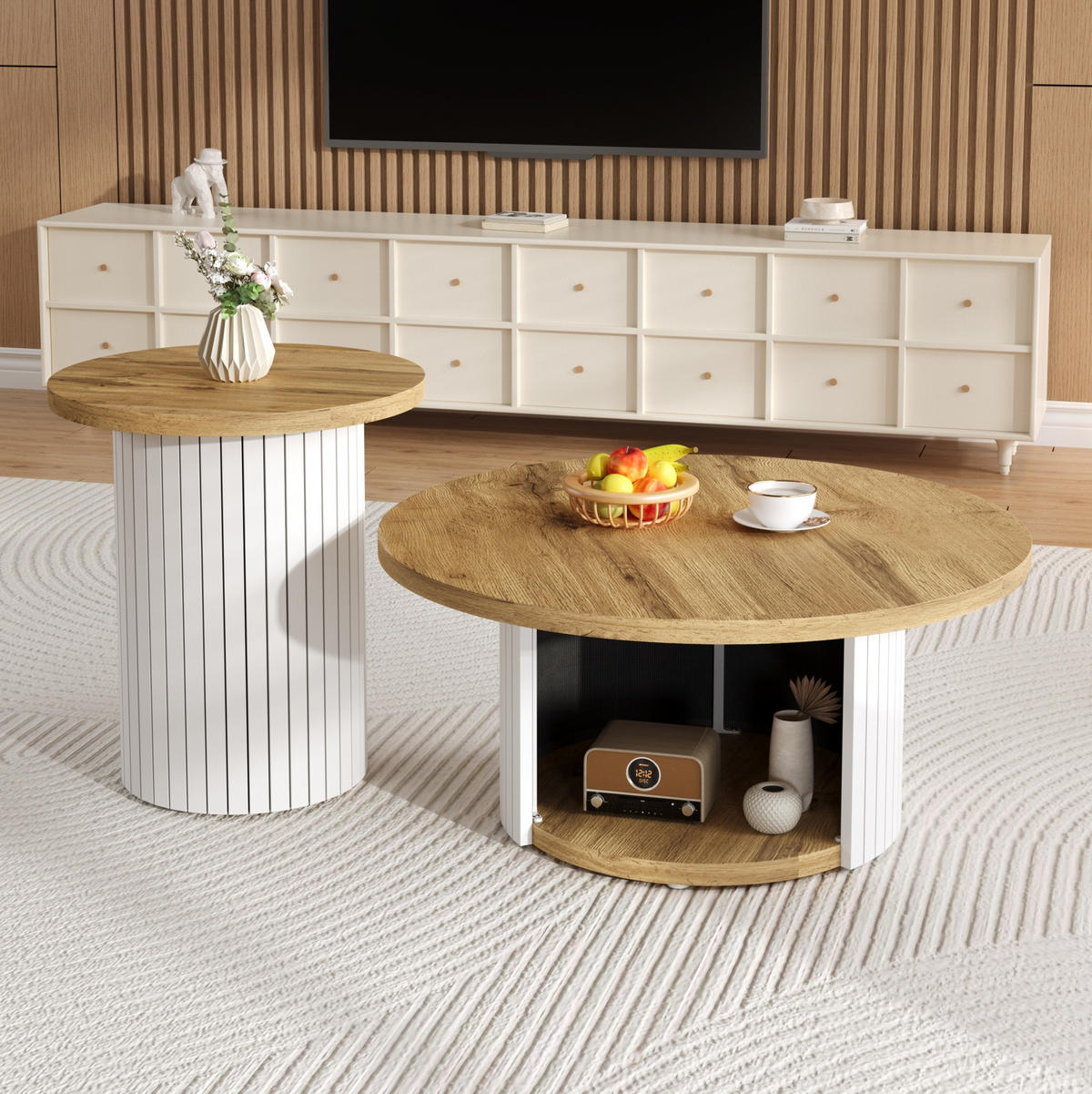 COUCHTISCH-SET 75/75/50 und 45/45/35 cm mit Stauraum und flexiblem Beistelltisch im skandinavischen Stil, Natur - Naturfarben, Holzwerkstoff (75/75/35cm) - Redom