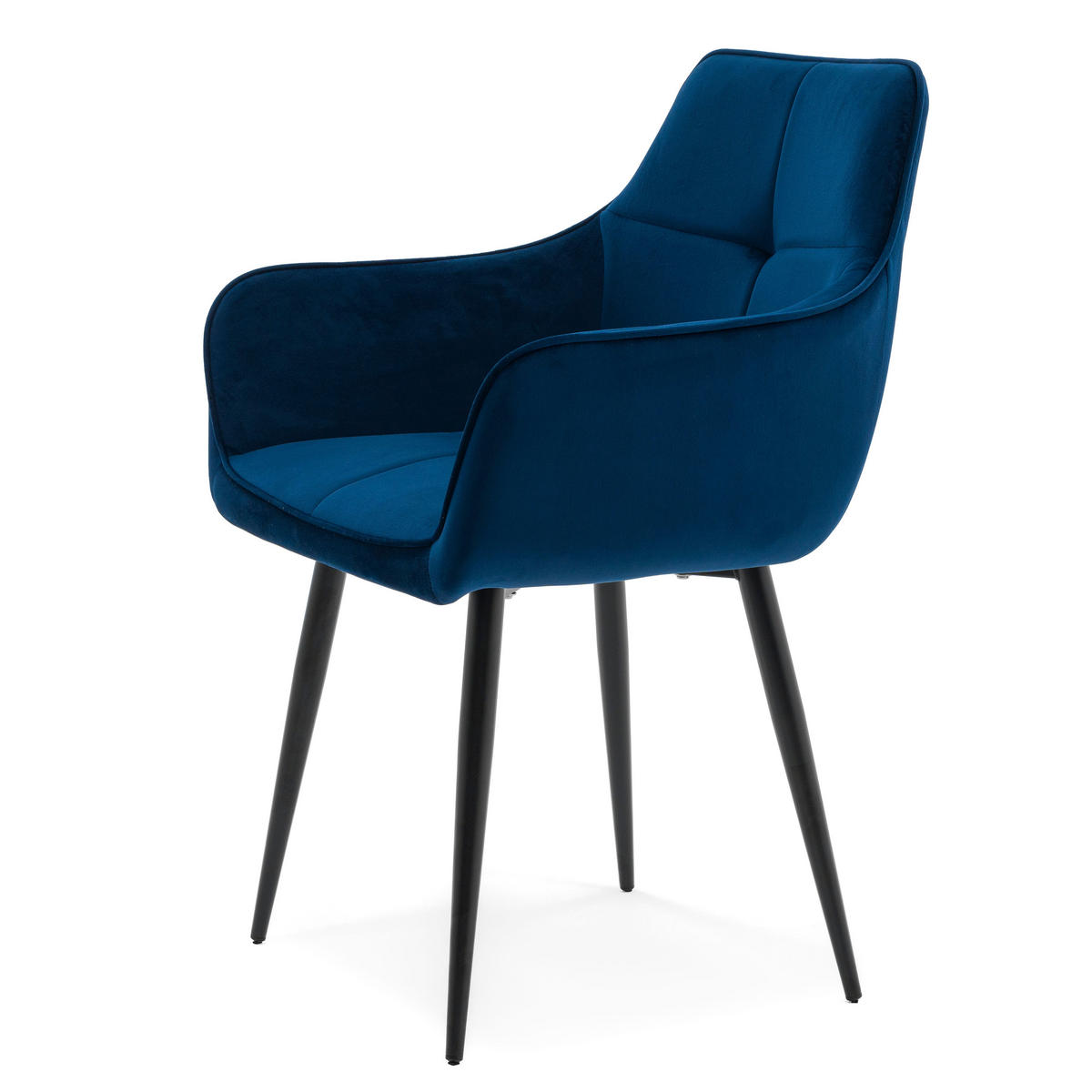 STUHL QUATTRO gepolstert mit Steppung - dunkelblau - Samt Velours - Schwarz/Dunkelblau, Textil/Metall (58/88/58cm) - NEW HOME