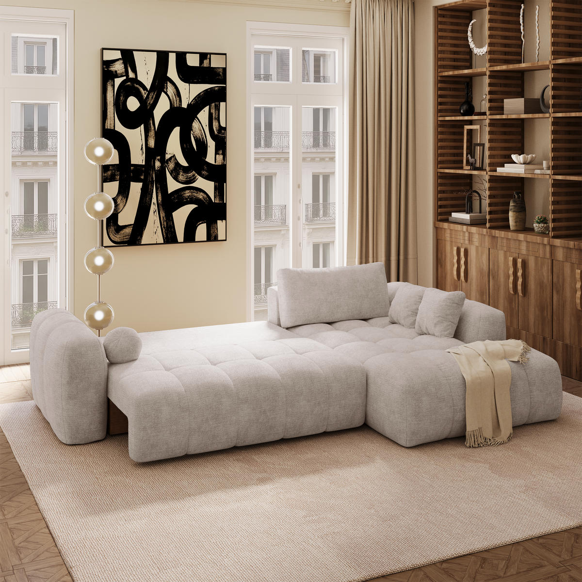 ECKSOFA rechtwinklig SKY Geprägter Samt Taupe 310cm - Taupe, Textil (310/180cm) - Premium Interiors