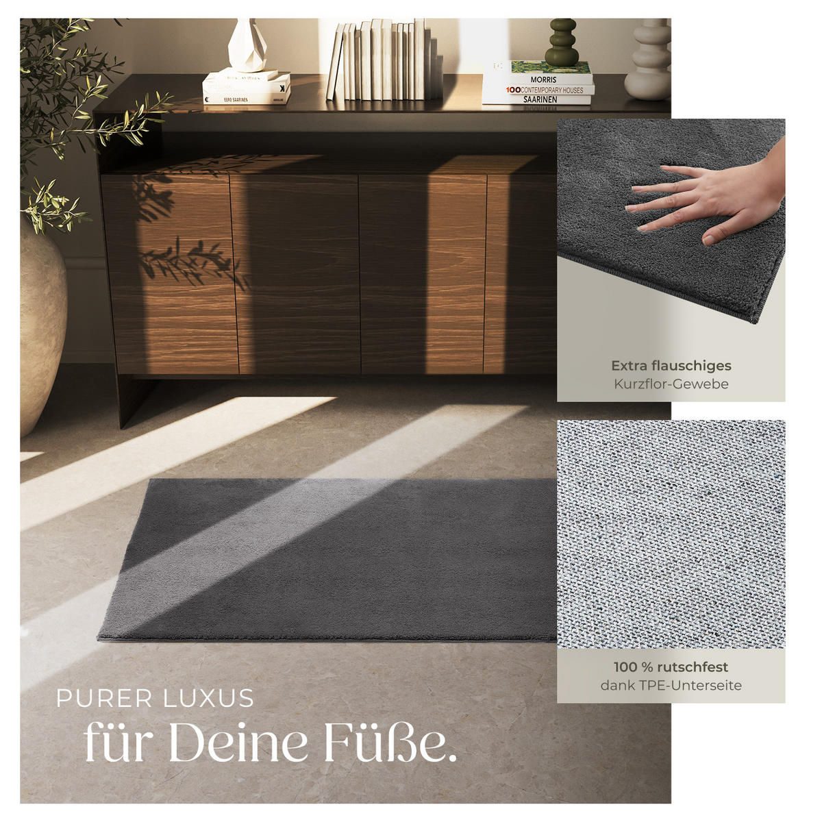KURZFLORTEPPICH Soft Zone,rutschfeste Unterseite,anthrazit - Anthrazit, Kunststoff (150/80cm) - tectake