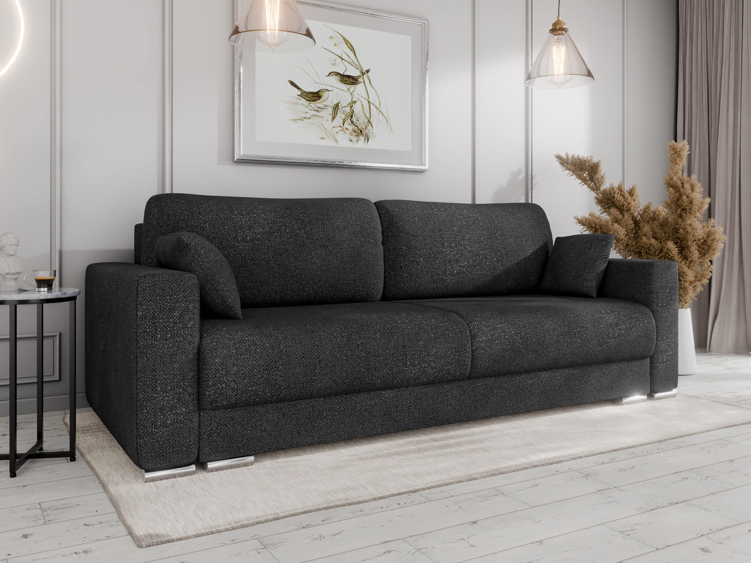 SCHLAFSOFA Calma mit Bettkasten 3-Sitzer modernen Stil, Schwarz - Schwarz, Holz (229/87/97cm) - Panda Möbel