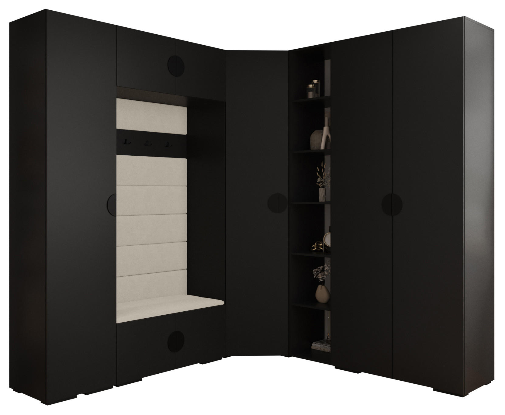 Abiks Möbel Garderoben-Set Schwarz, Beige 231.7x236.7x47 cm
